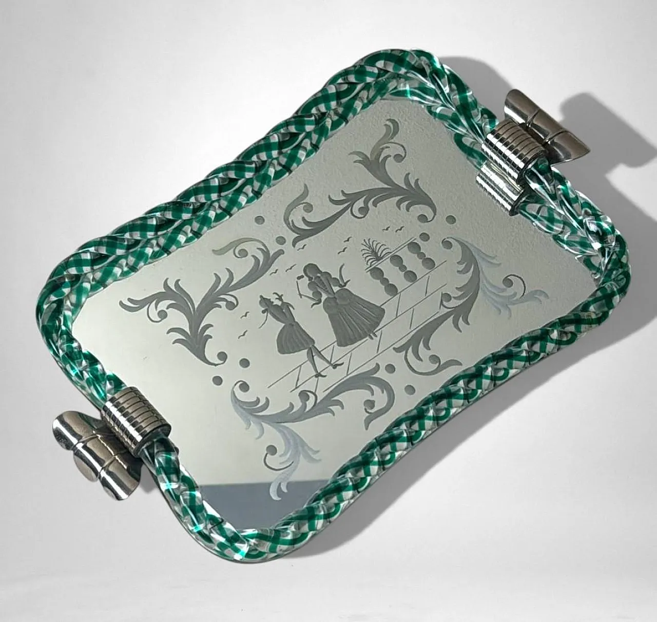 Murano vanity tray with hand-engraved mirror, 20th century 7