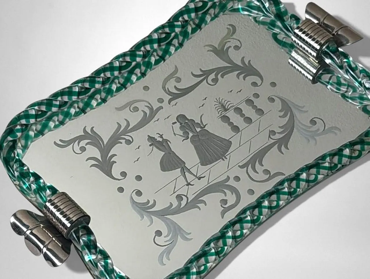 Murano vanity tray with hand-engraved mirror, 20th century 8