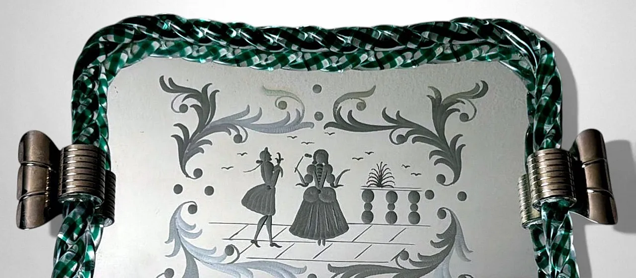 Murano vanity tray with hand-engraved mirror, 20th century 9