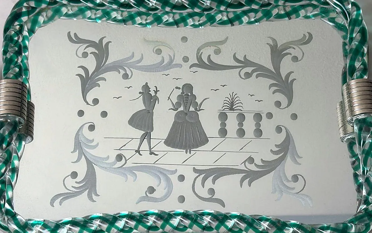 Murano vanity tray with hand-engraved mirror, 20th century 10