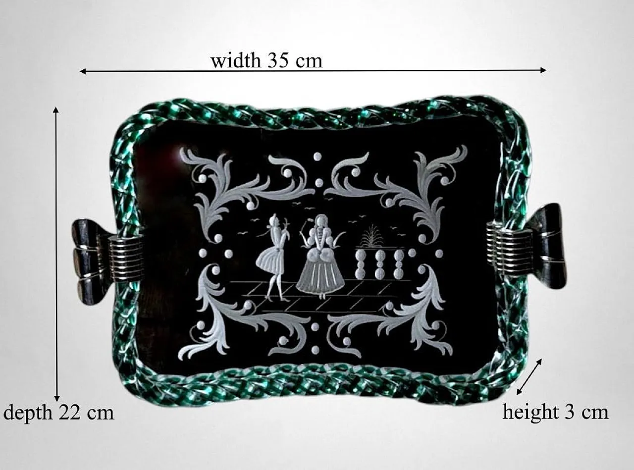 Murano vanity tray with hand-engraved mirror, 20th century 19