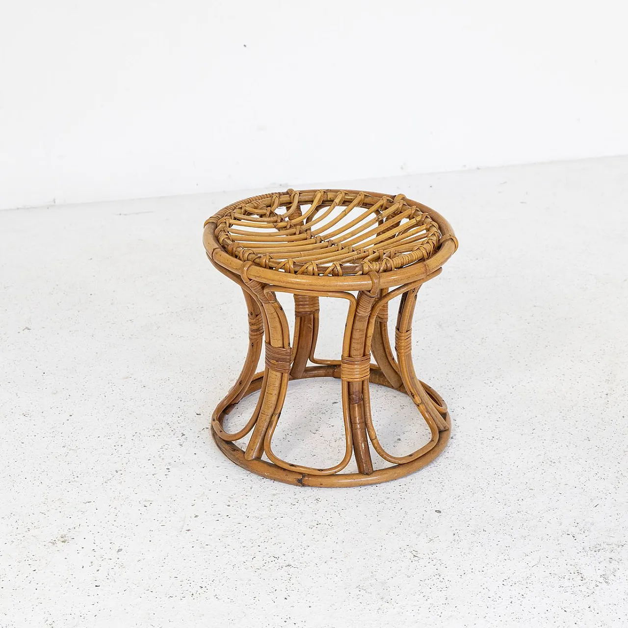 Pair of bamboo and woven rattan stools, 1970s 2