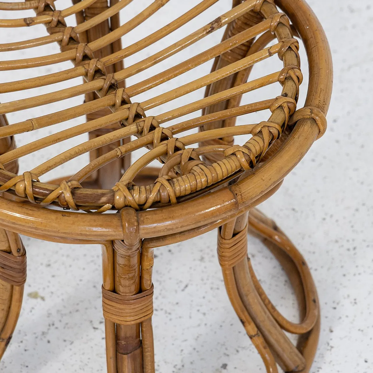 Pair of bamboo and woven rattan stools, 1970s 3