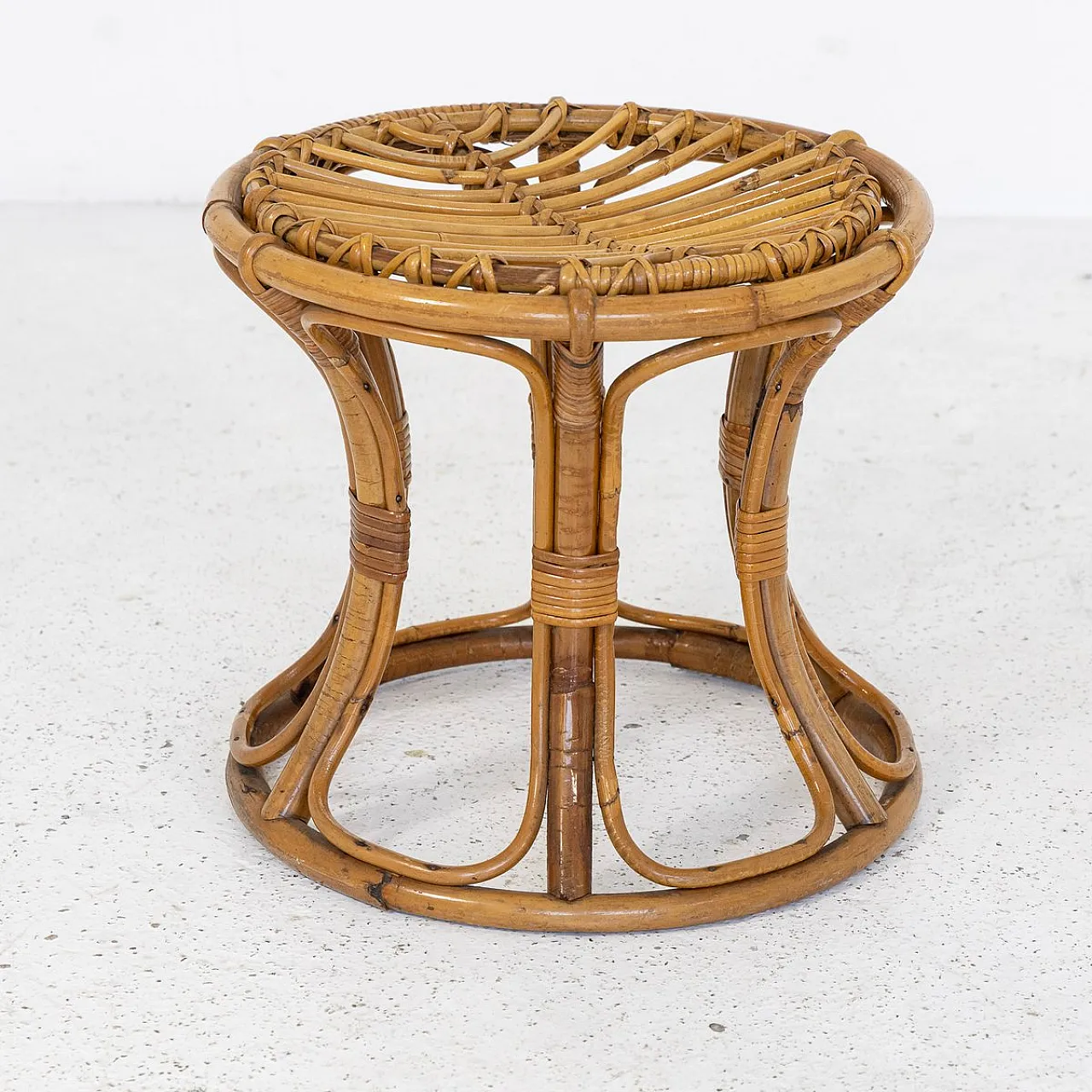 Pair of bamboo and woven rattan stools, 1970s 5