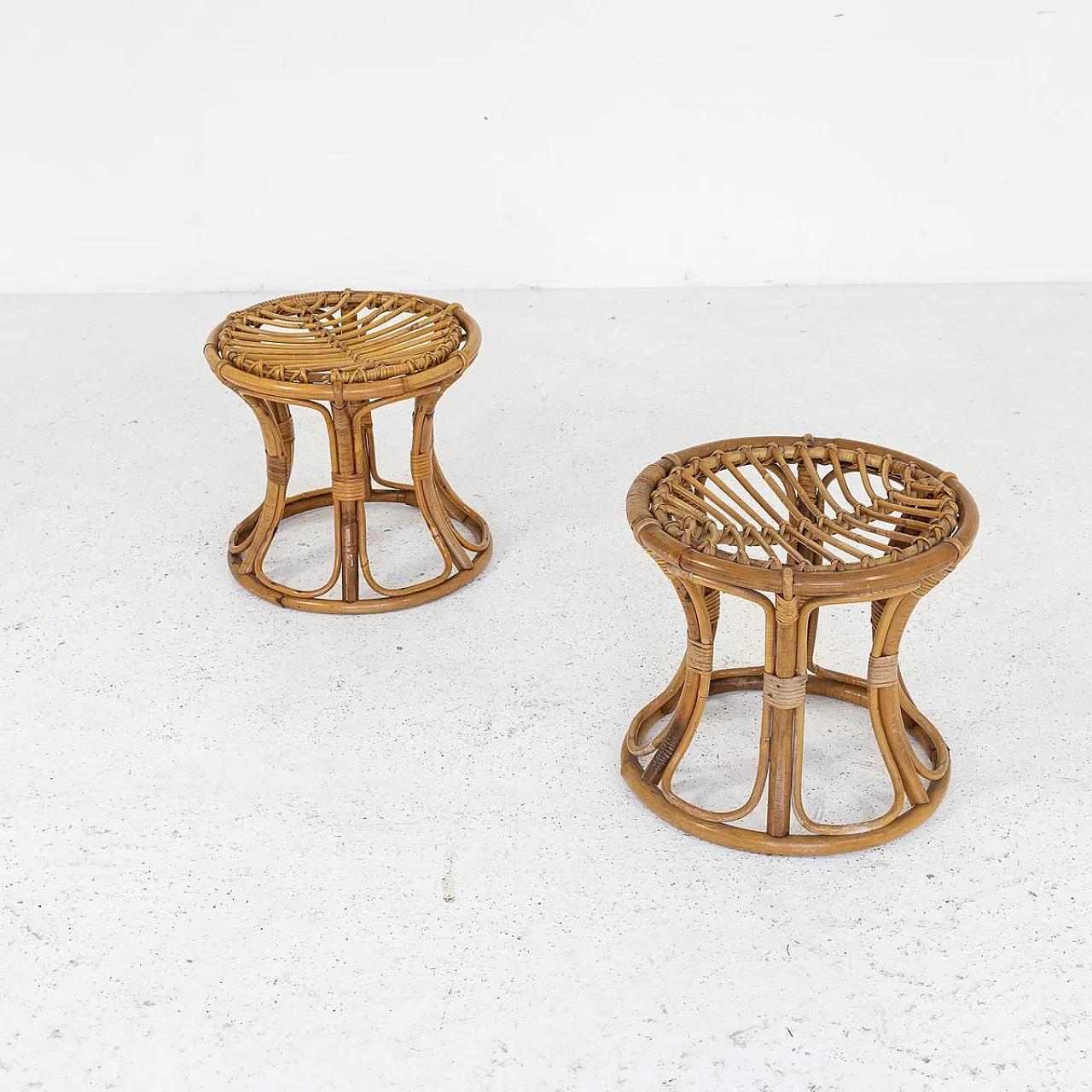 Pair of bamboo and woven rattan stools, 1970s 6
