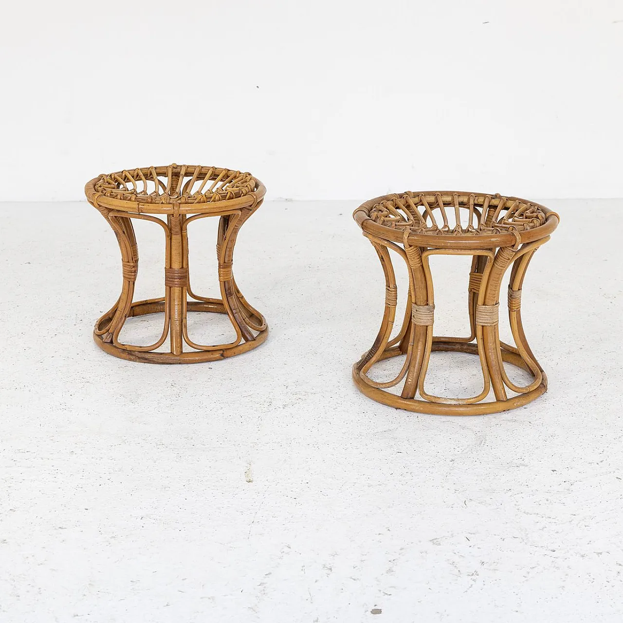Pair of bamboo and woven rattan stools, 1970s 8