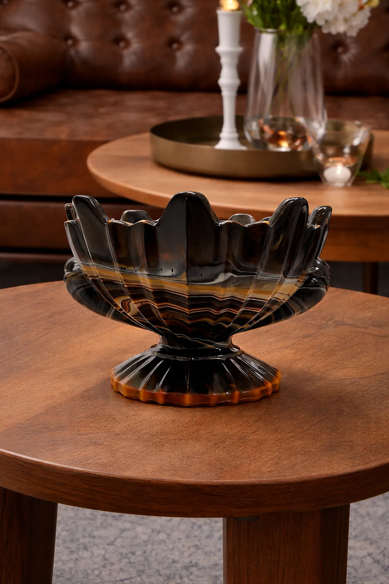 Art Deco Onyx Glass Centerpiece Bowl by STS Abel Zagreb, 1930s 2