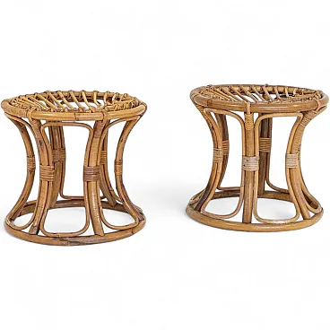 Pair of bamboo and woven rattan stools, 1970s
