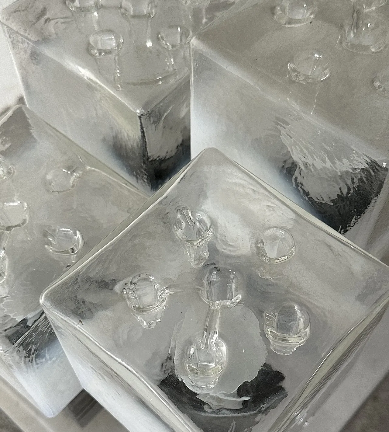 Brutalist ceiling light by Gaetano Sciolari ice Glass and Chrome, 70s 12