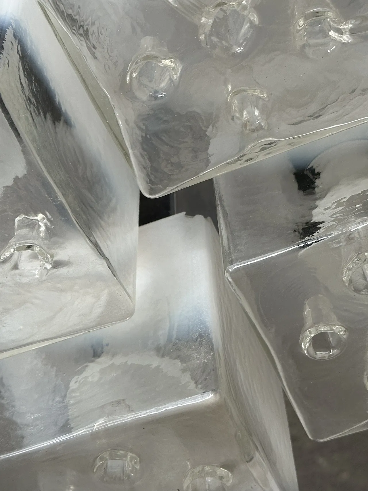 Brutalist ceiling light by Gaetano Sciolari ice Glass and Chrome, 70s 13