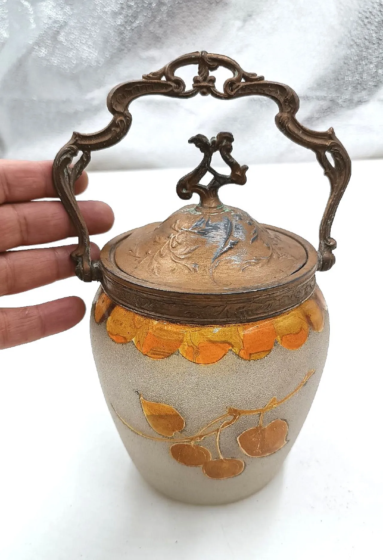 Satin glass cookie holder, early 20th century 1