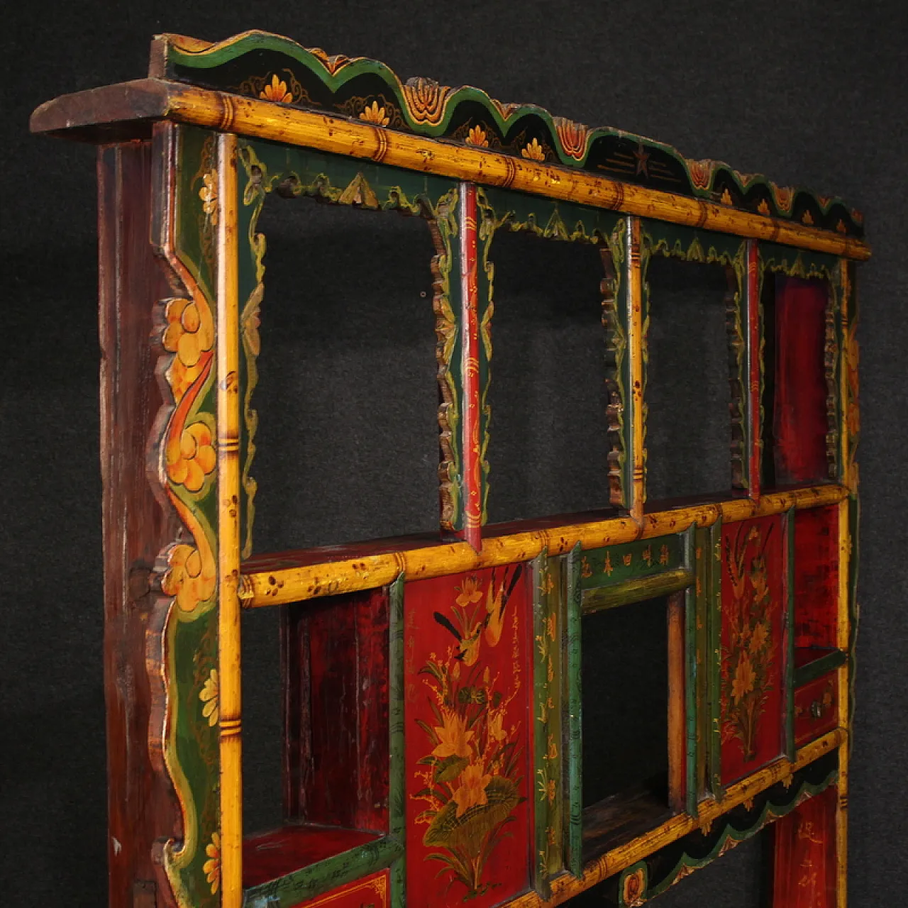 Lacquered and painted Chinese bed headboard, 20th century 11