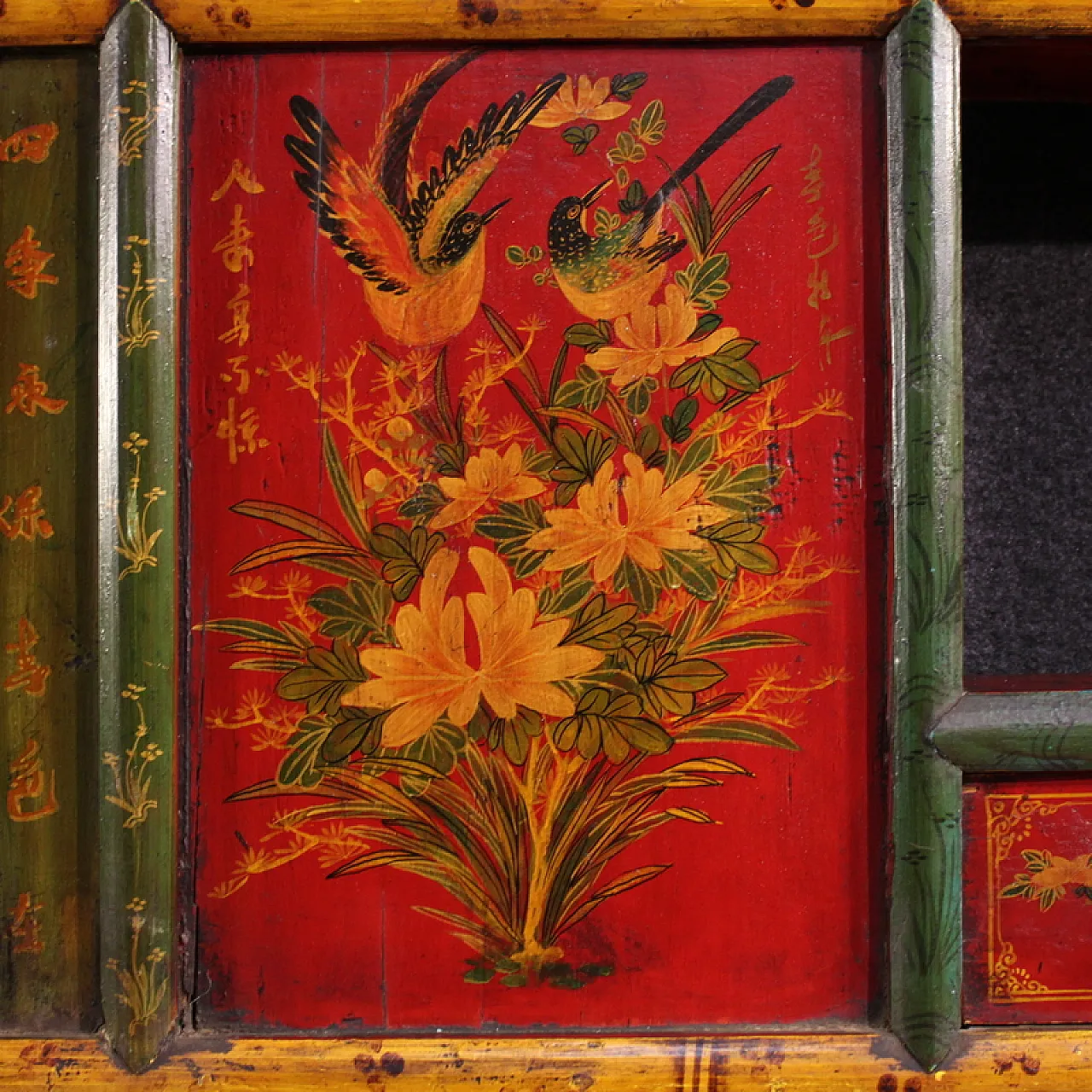 Lacquered and painted Chinese bed headboard, 20th century 14