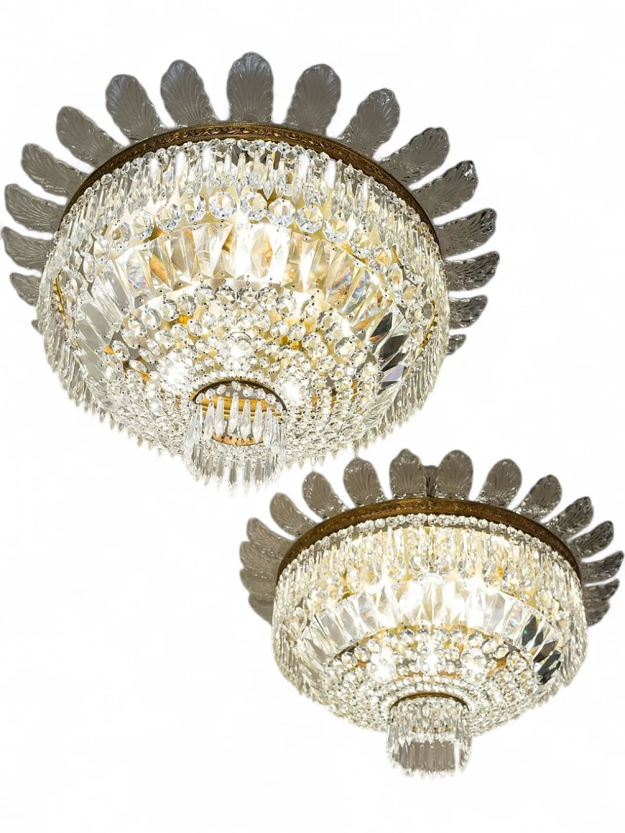 Pair of Empire style crystal hot air balloon ceiling lights, 1940s 17
