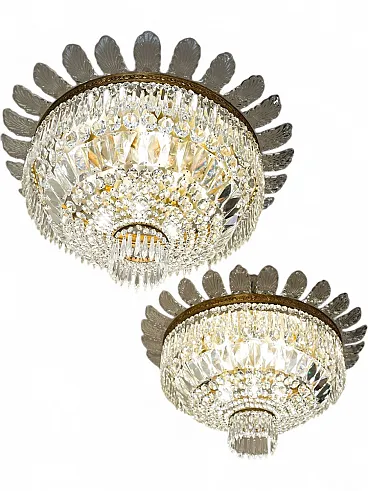 Pair of Empire style crystal hot air balloon ceiling lights, 1940s