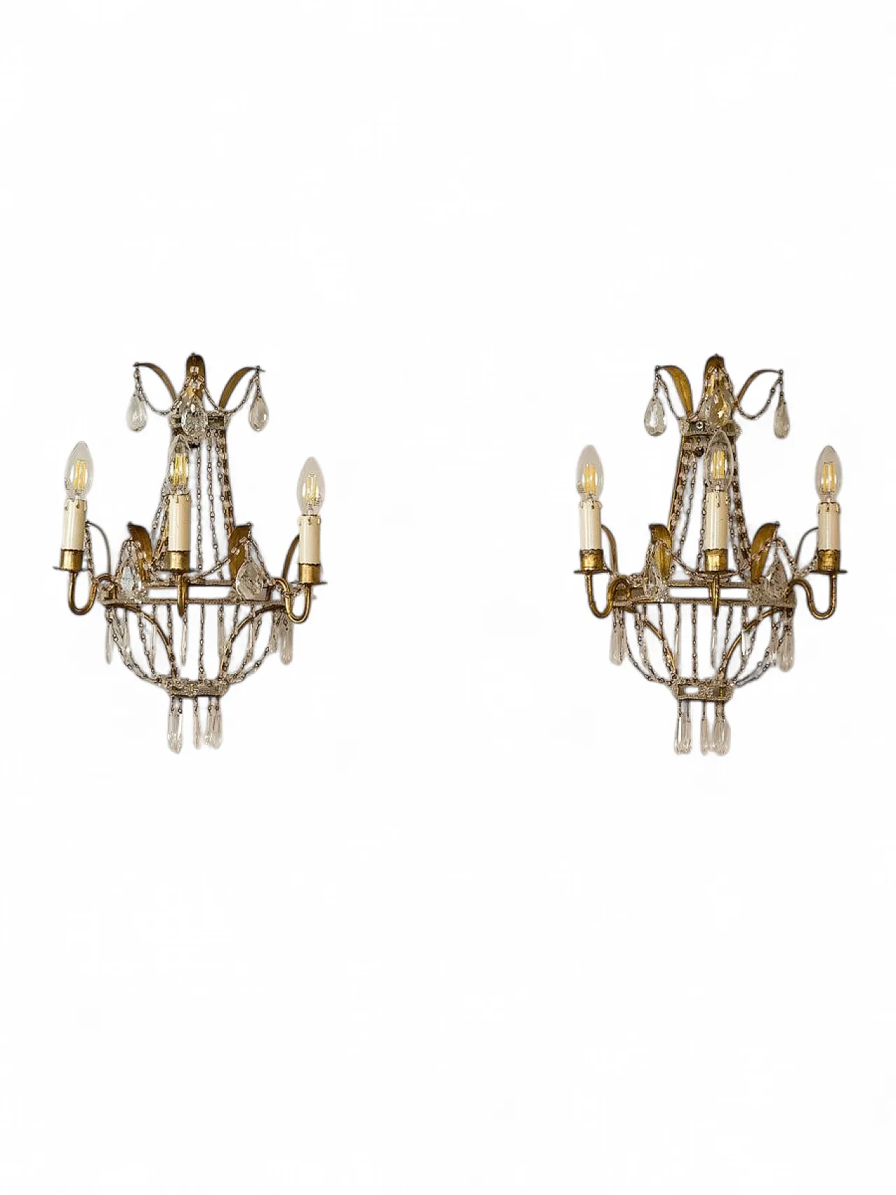 Pair of Empire style three-light wall lights, 1940s 13