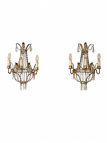 Pair of Empire style three-light wall lights, 1940s