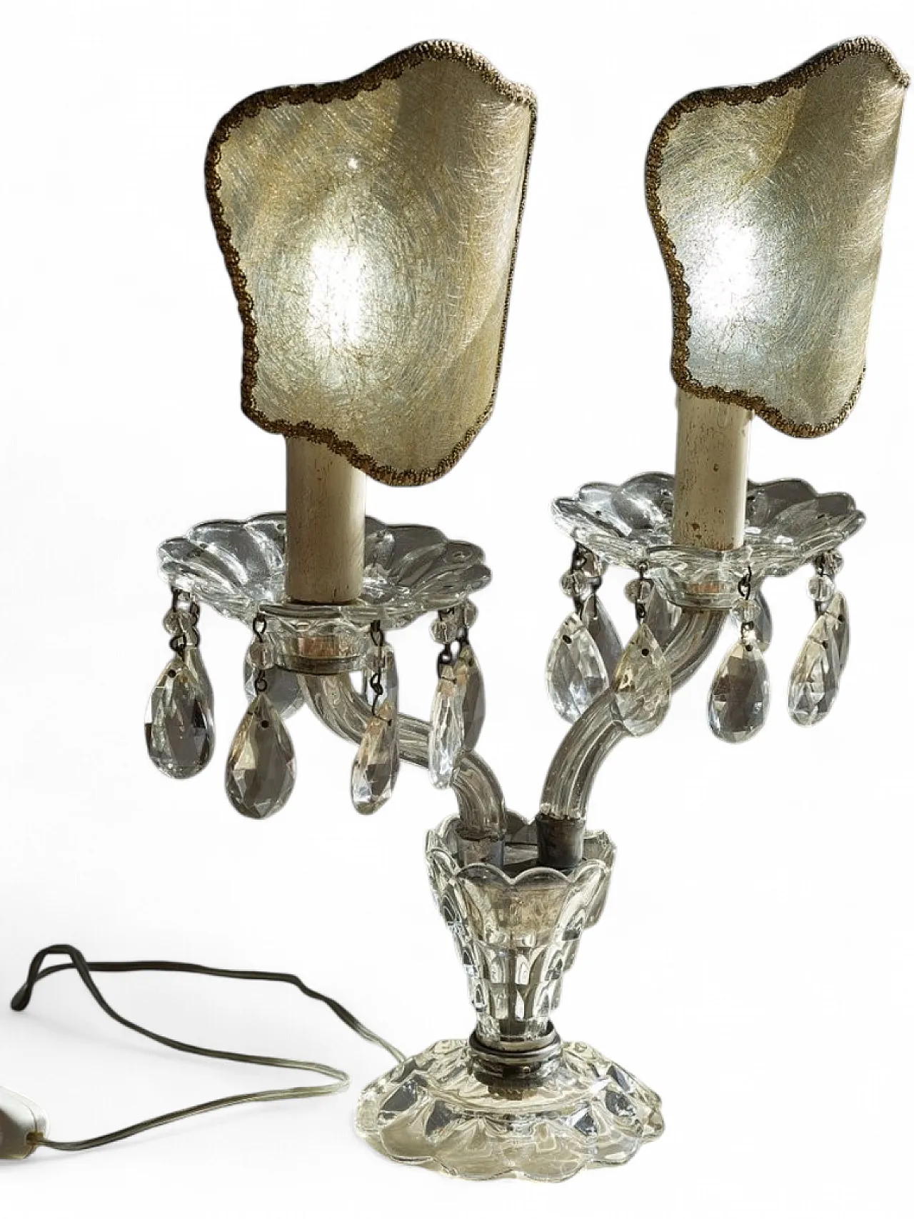 Maria Theresa style crystal table lamp with lampshades, 1940s 11