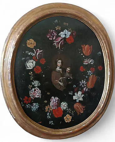 Madonna and Child, oil on canvas with frame, 17th century