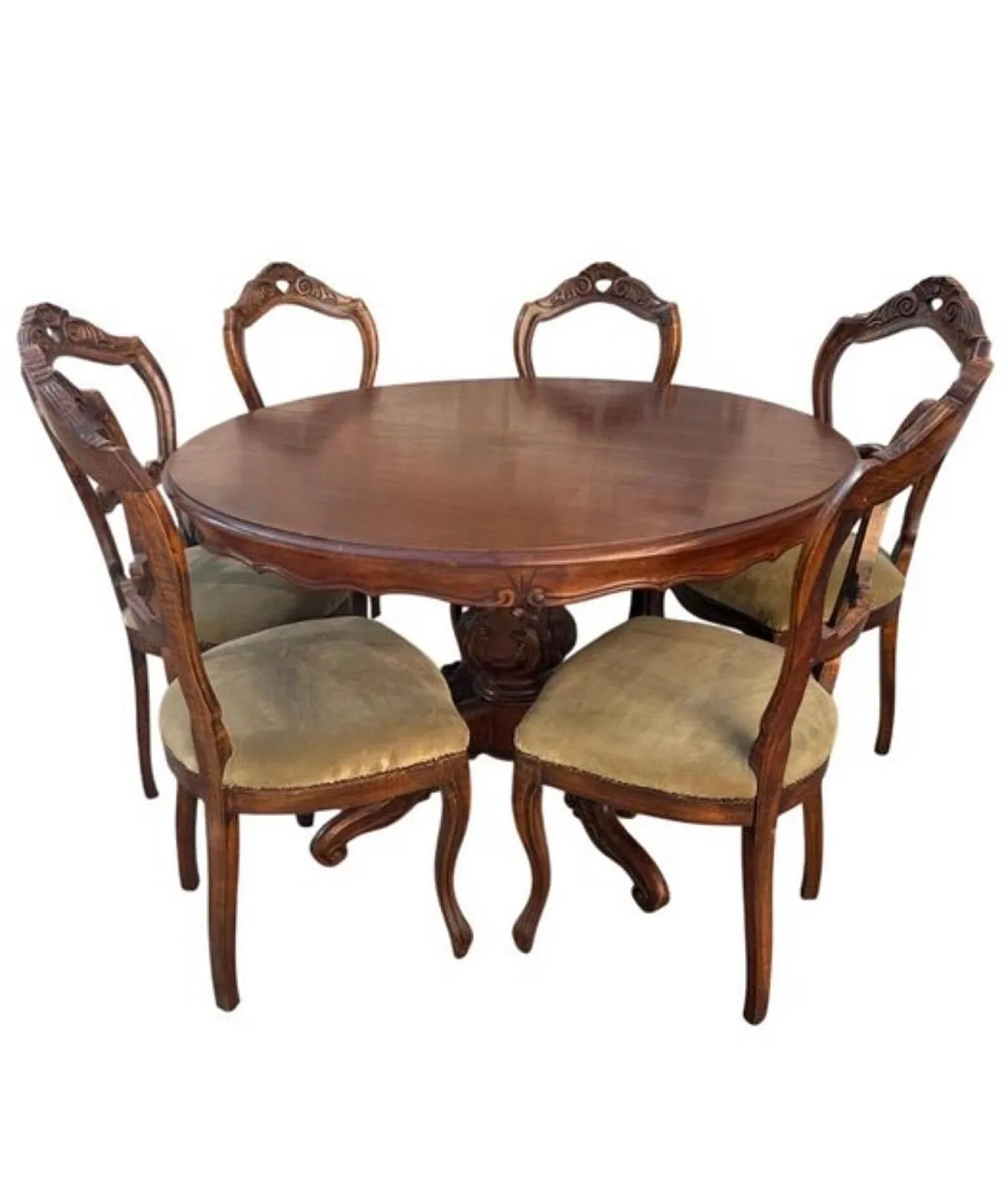 Table with 6 wooden Louis-Philippe style chairs, 1950s 1