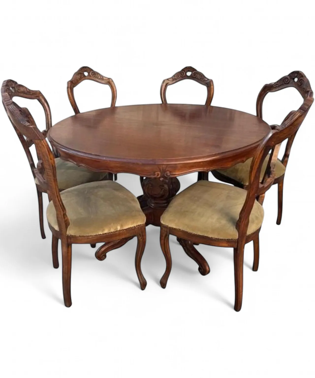 Table with 6 wooden Louis-Philippe style chairs, 1950s 14