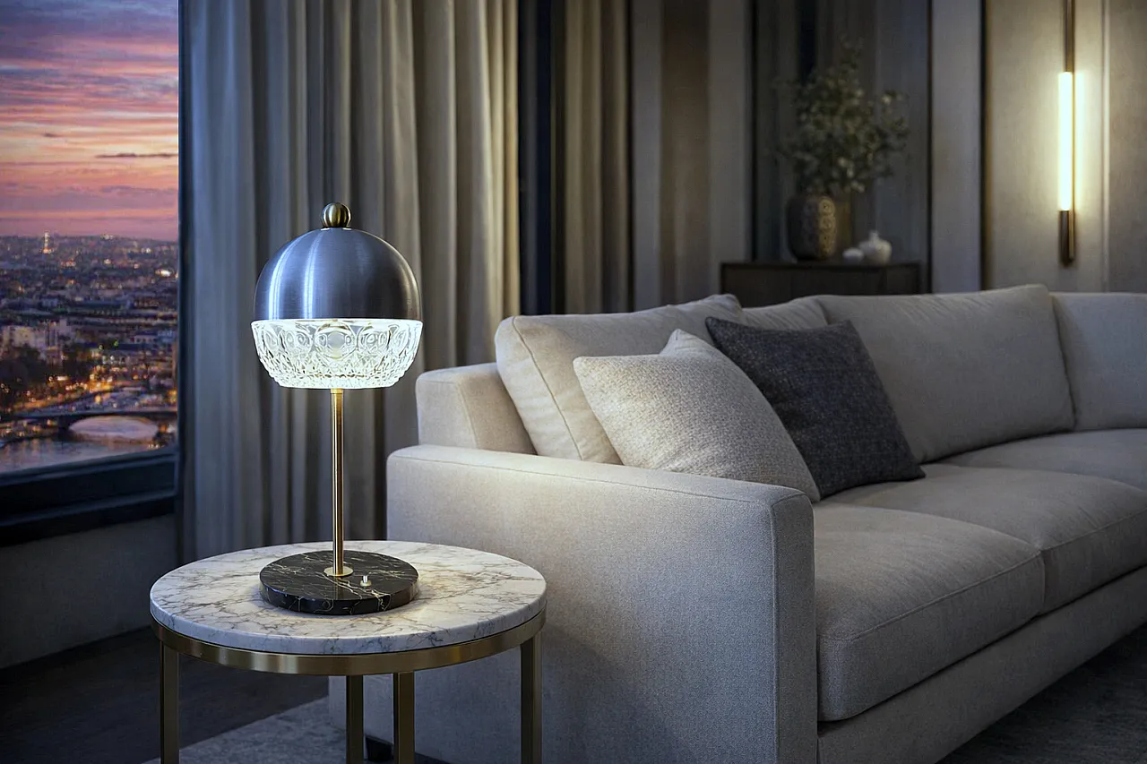 Lampada da tavolo in cristallo, marmo e ottone, anni '60 1