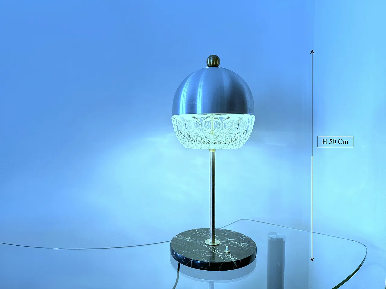 Lampada da tavolo in cristallo, marmo e ottone, anni '60 2