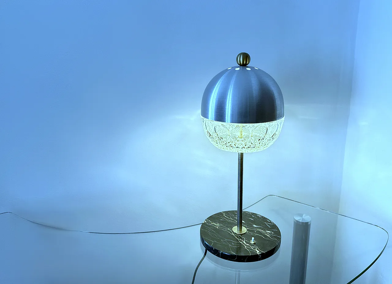 Lampada da tavolo in cristallo, marmo e ottone, anni '60 4