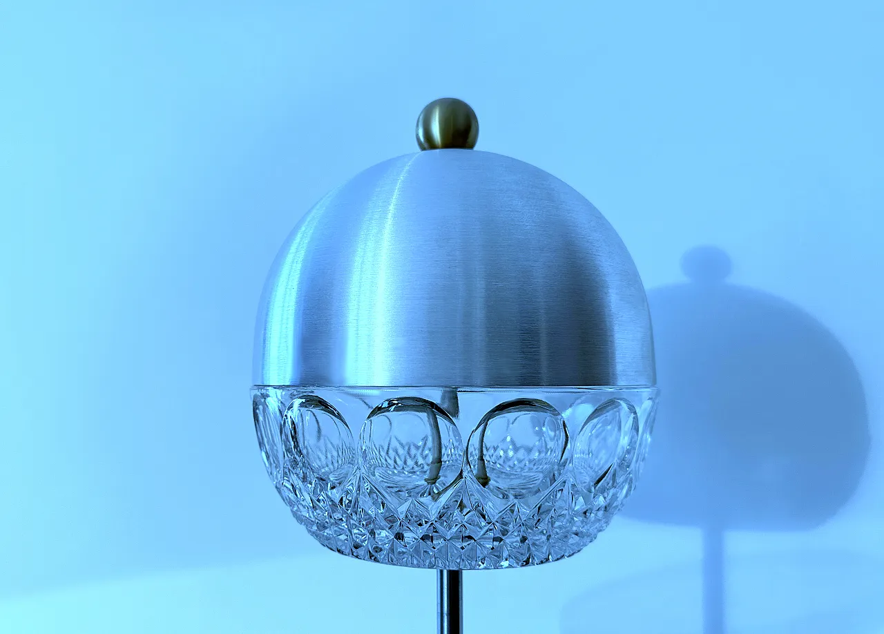 Lampada da tavolo in cristallo, marmo e ottone, anni '60 5