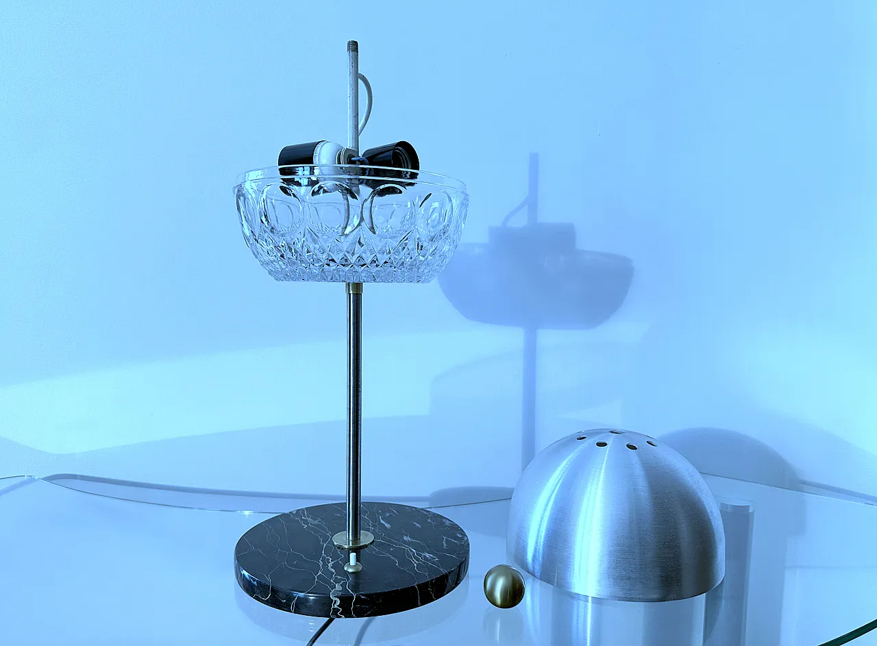 Lampada da tavolo in cristallo, marmo e ottone, anni '60 8