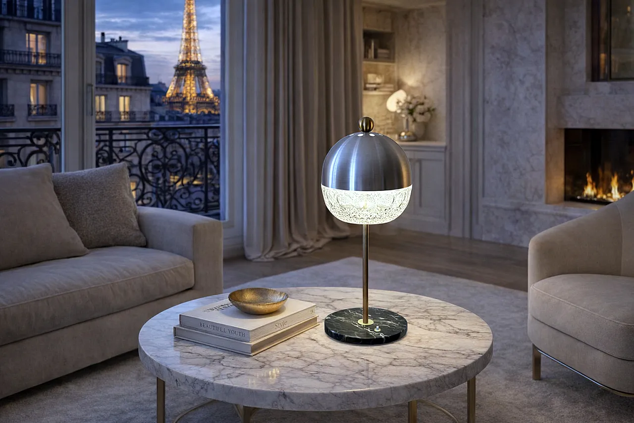 Lampada da tavolo in cristallo, marmo e ottone, anni '60 12