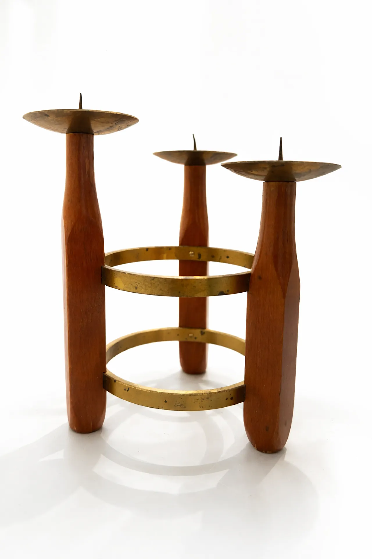 Mid-Century 3-Light Teak & Brass Candlestick, 1960s 2