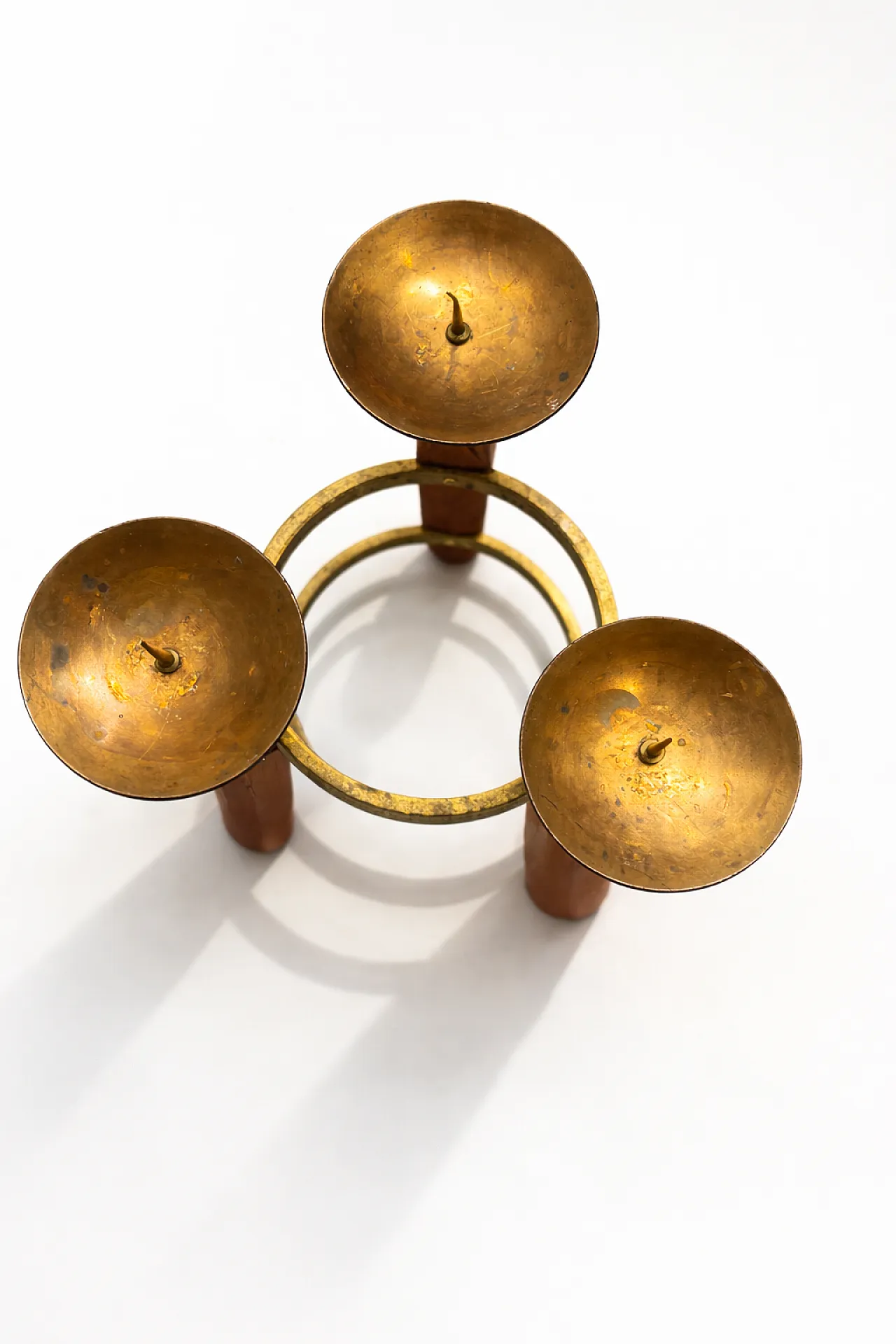 Mid-Century 3-Light Teak & Brass Candlestick, 1960s 3