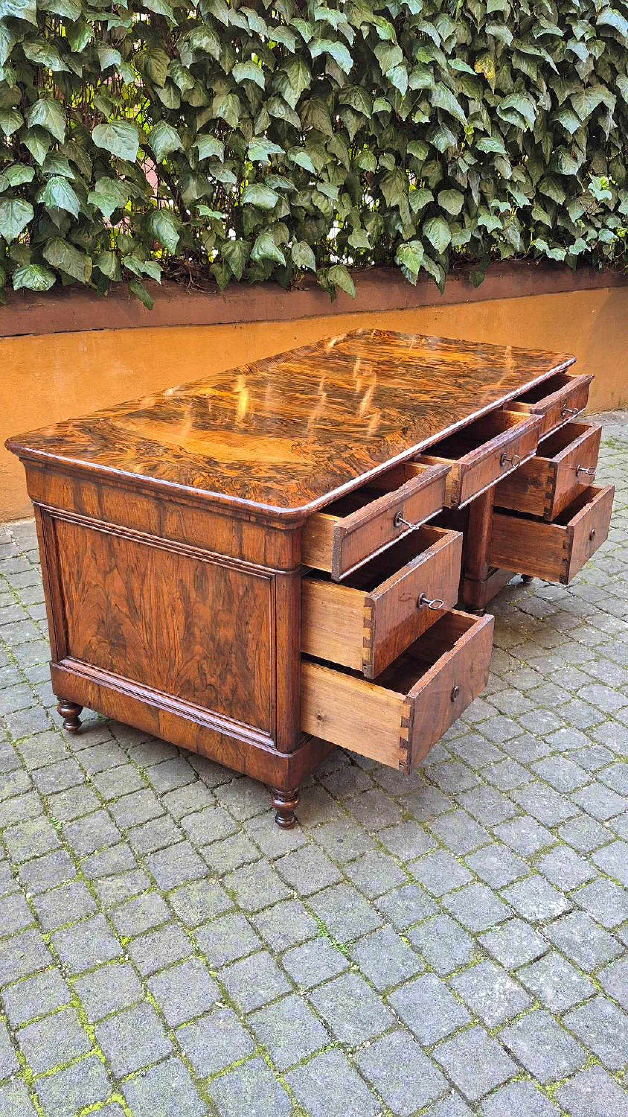 Luigi Filippo desk veneered in walnut and briar, 19th century 5