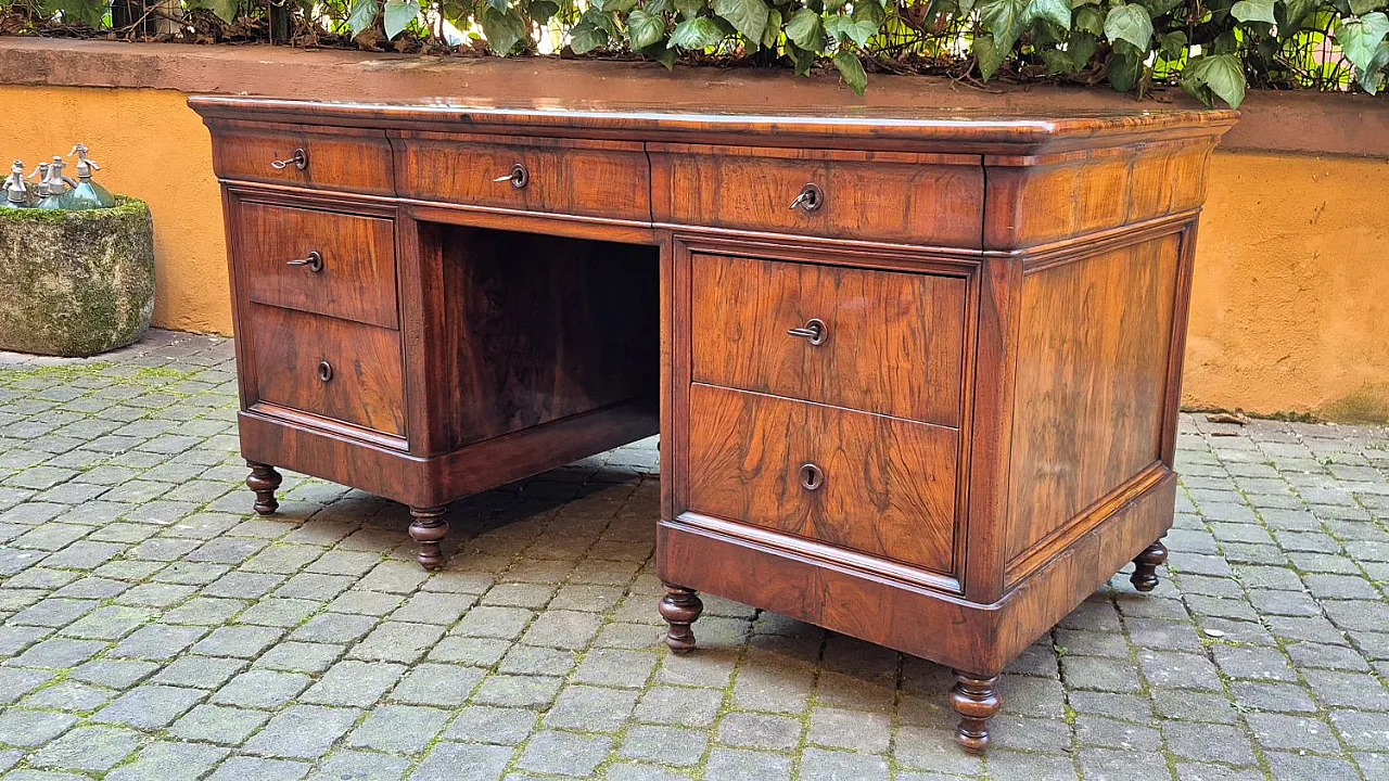 Luigi Filippo desk veneered in walnut and briar, 19th century 7