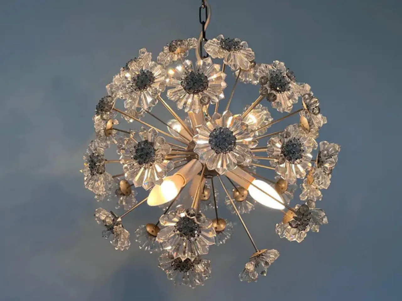 Lampadario Sputnik Dandelion in vetro cromato, Emil Stejnar, anni '70 2