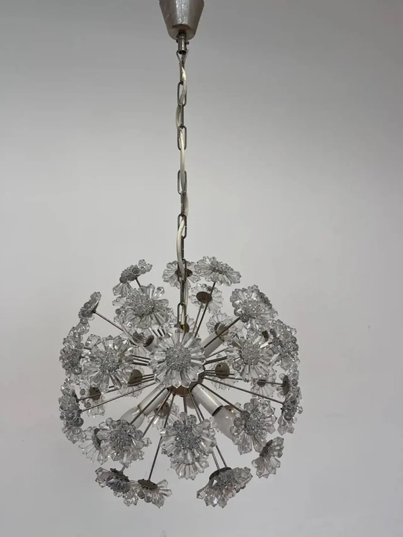Lampadario Sputnik Dandelion in vetro cromato, Emil Stejnar, anni '70 3