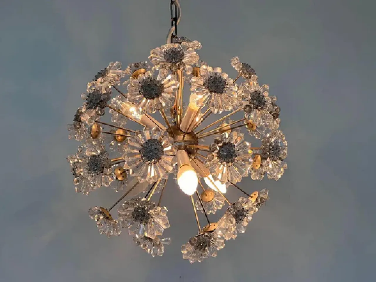 Lampadario Sputnik Dandelion in vetro cromato, Emil Stejnar, anni '70 5