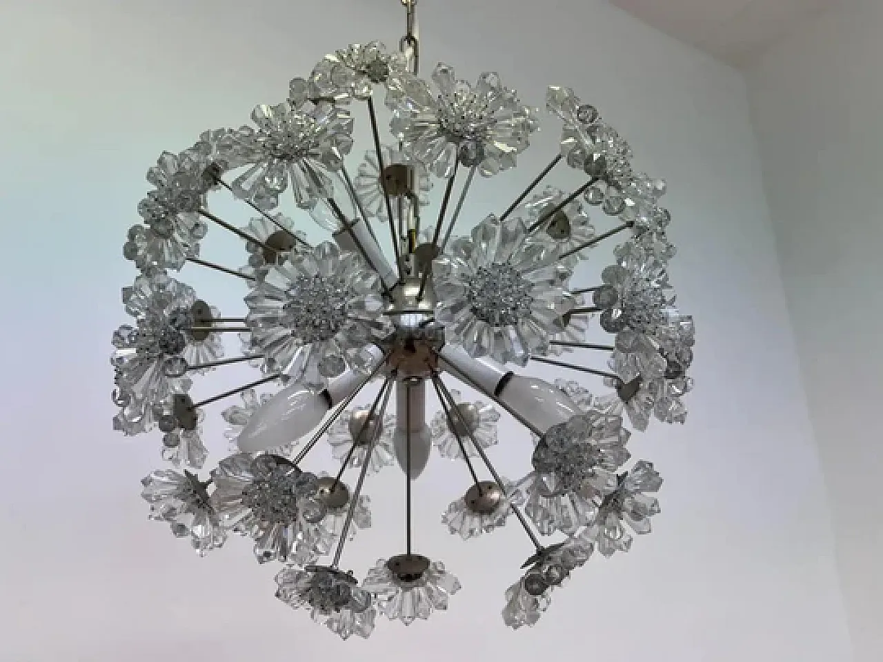 Lampadario Sputnik Dandelion in vetro cromato, Emil Stejnar, anni '70 6