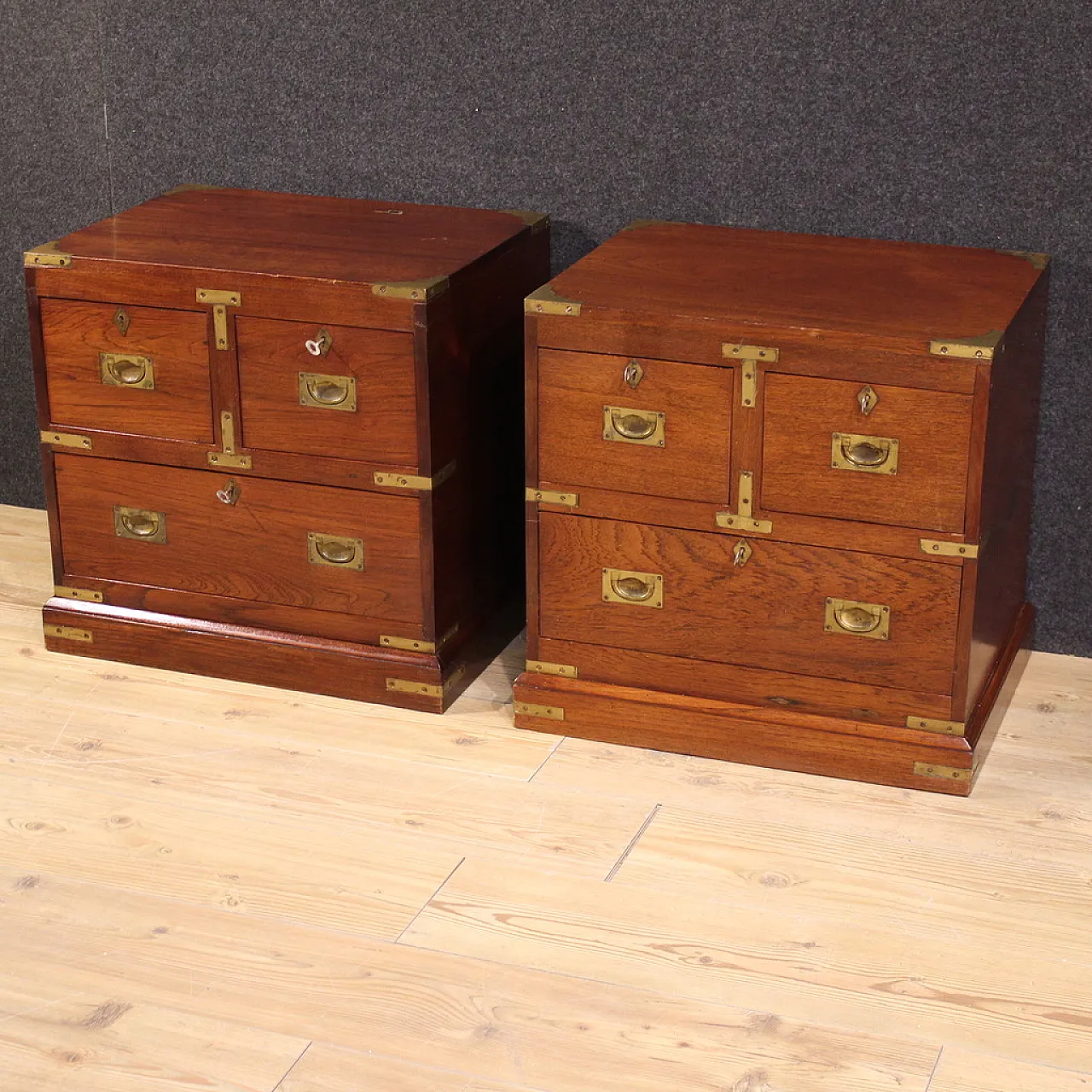 Pair of English naval style bedside tables, 20th century 1