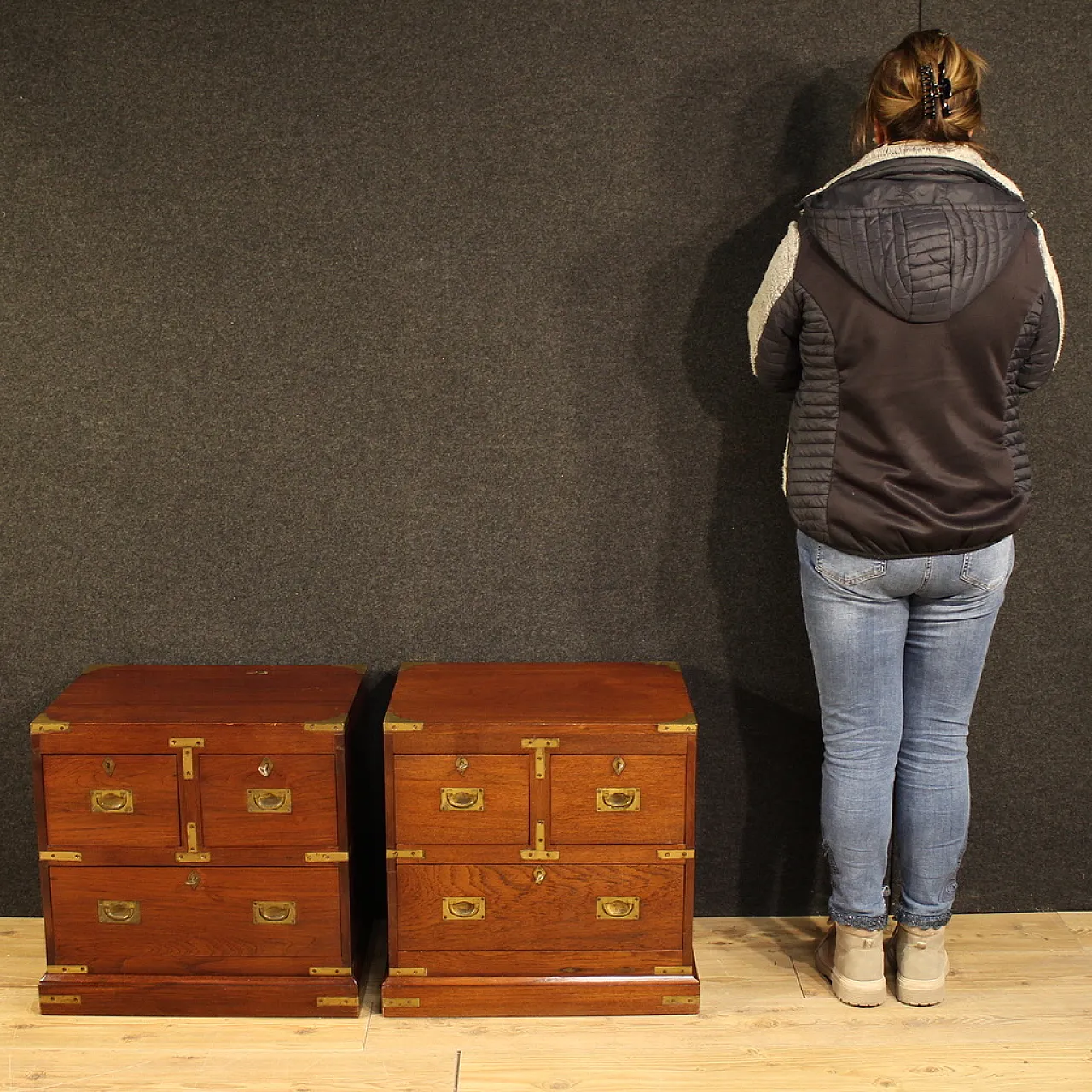 Pair of English naval style bedside tables, 20th century 4