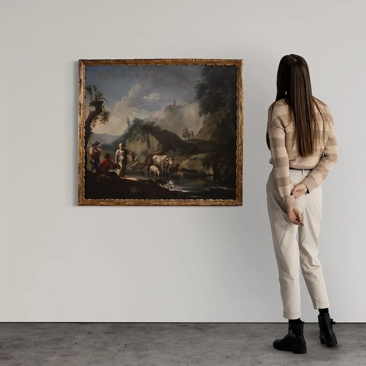 Italian painting landscape with genre scene, 18th century 2