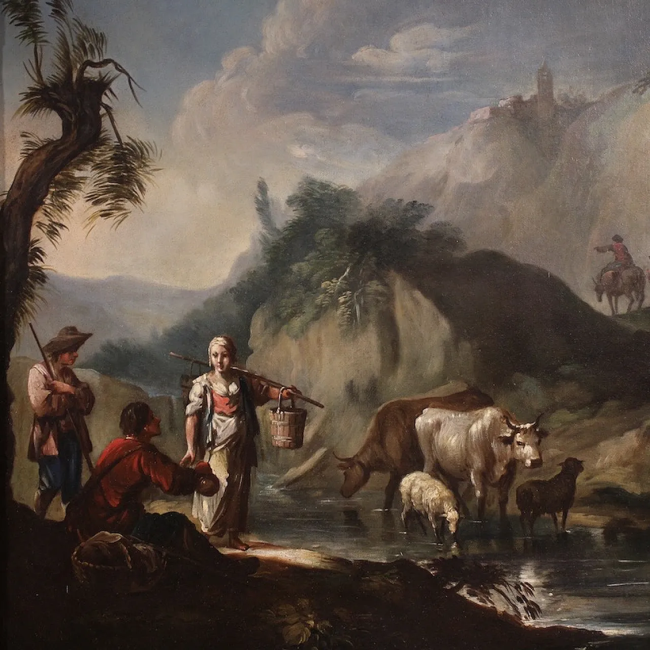 Italian painting landscape with genre scene, 18th century 3