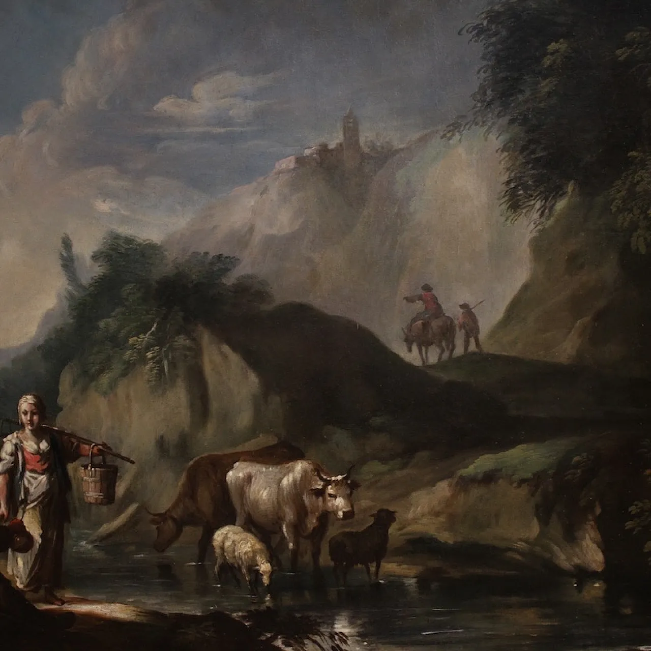 Italian painting landscape with genre scene, 18th century 5