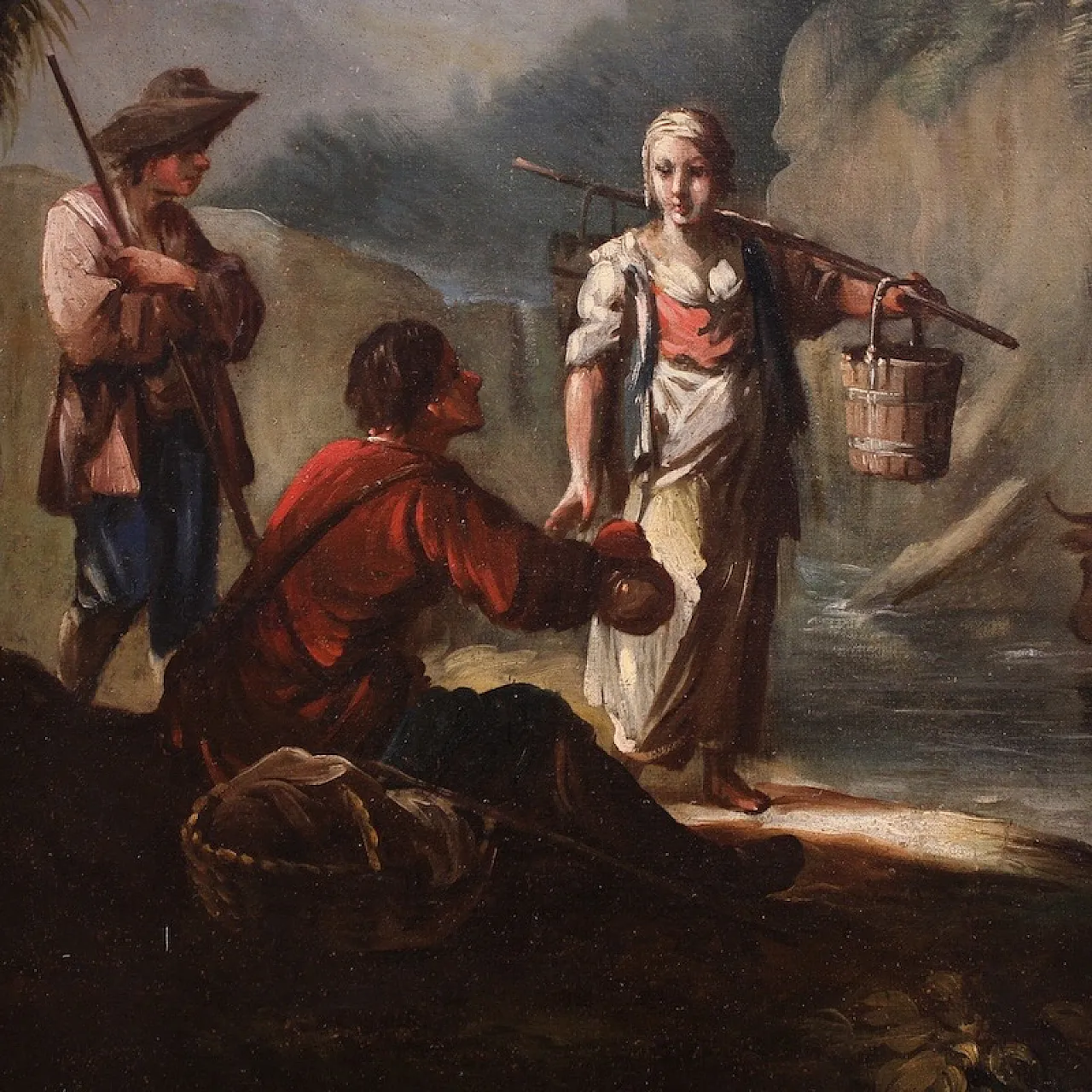 Italian painting landscape with genre scene, 18th century 6