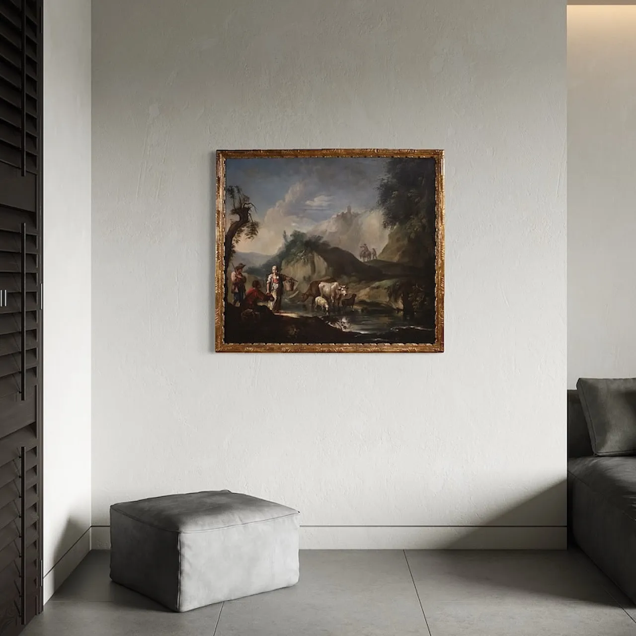 Italian painting landscape with genre scene, 18th century 7