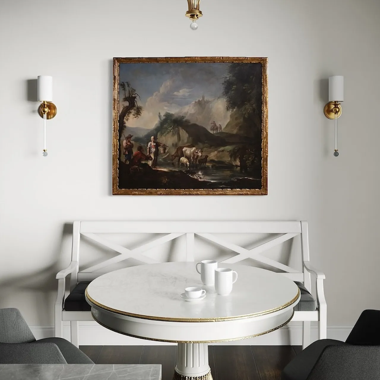 Italian painting landscape with genre scene, 18th century 10