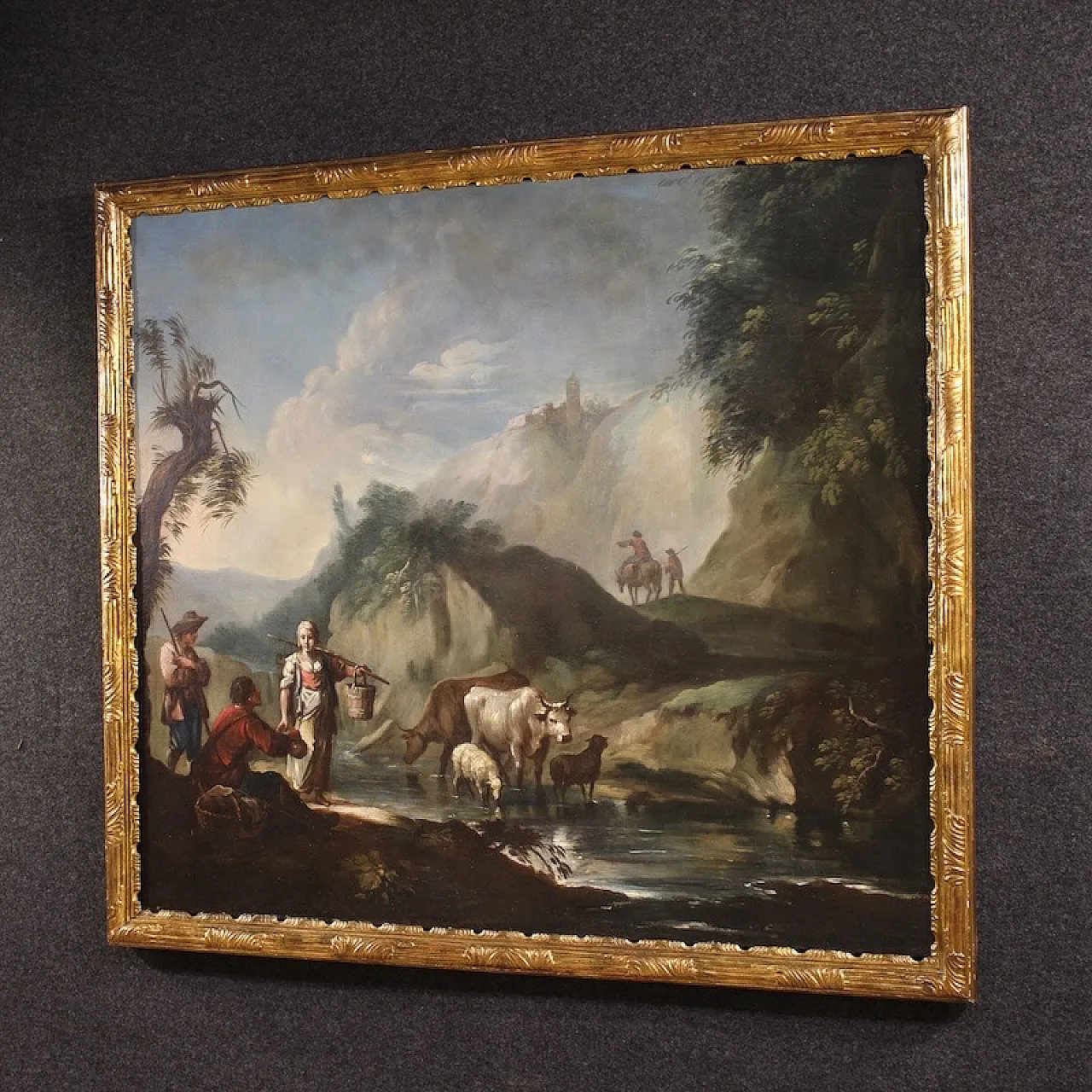 Italian painting landscape with genre scene, 18th century 11
