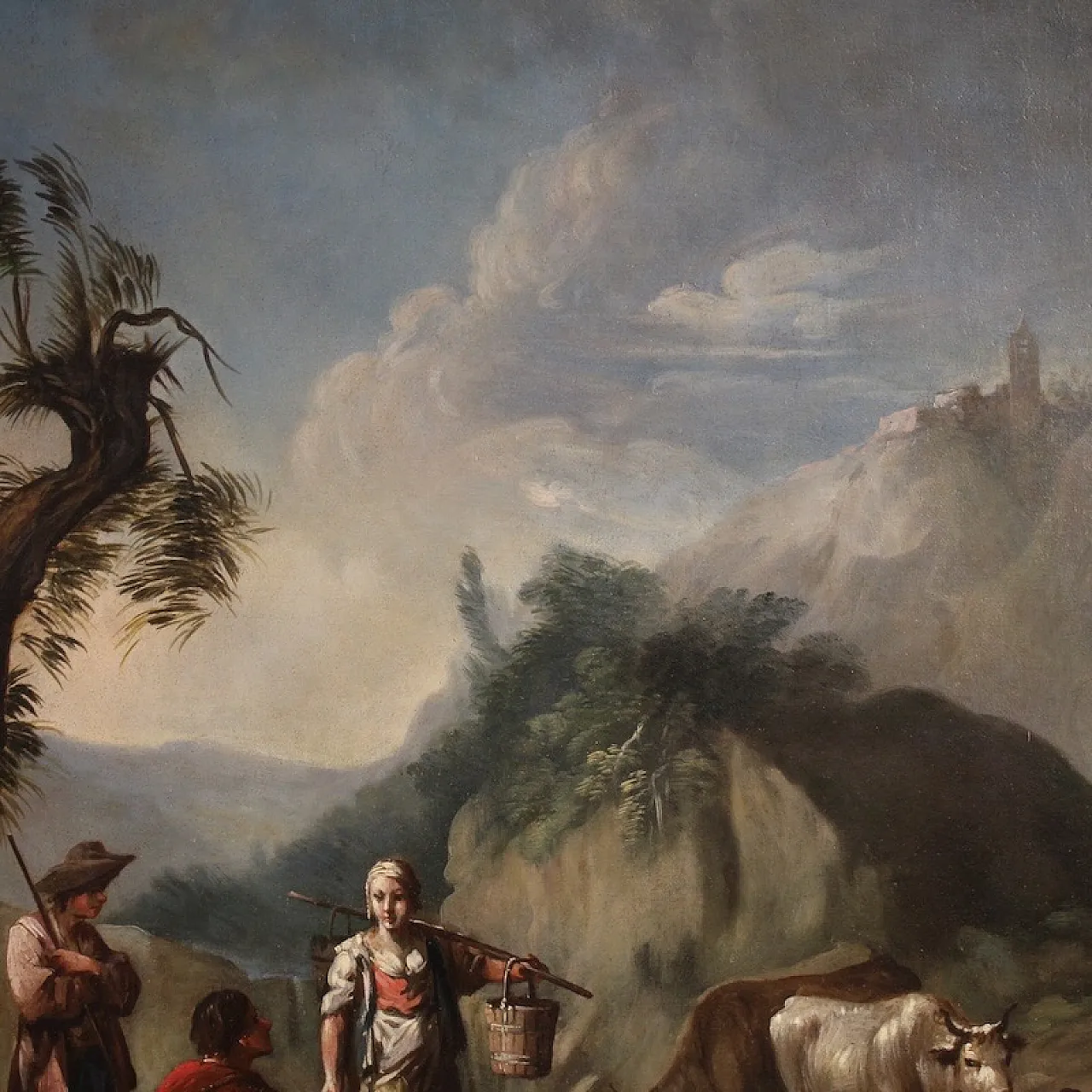 Italian painting landscape with genre scene, 18th century 12