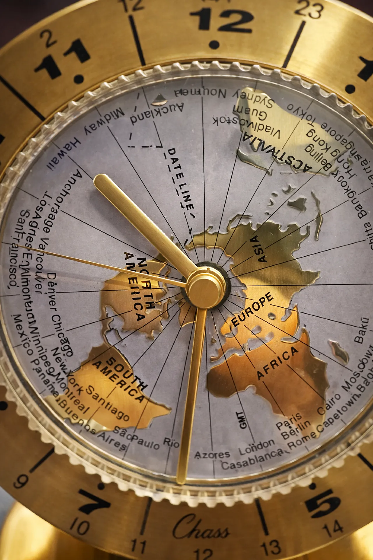 Chass World Time Brass Desk Clock Mid-Century Style, 90s 3